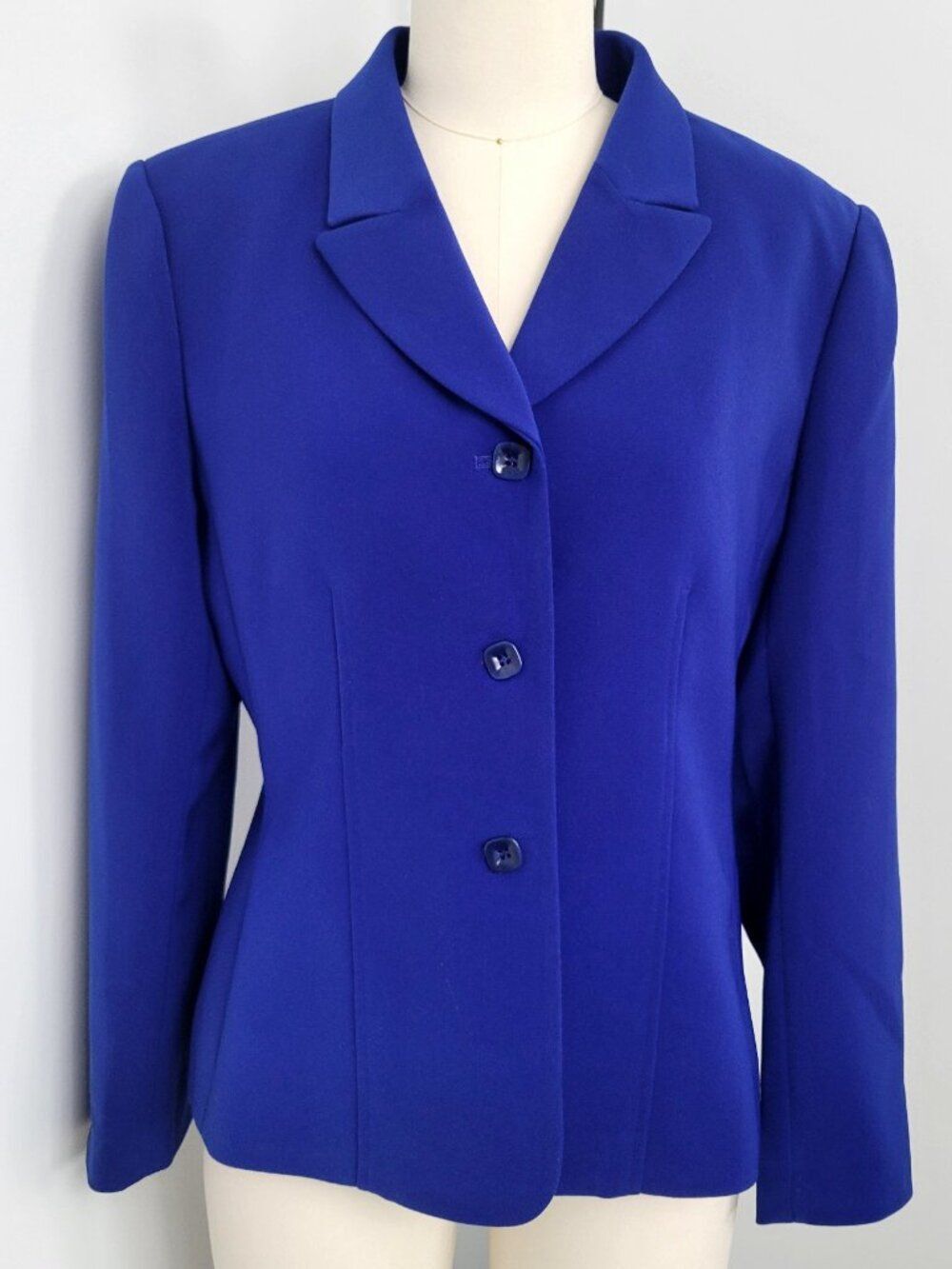 Le Suit Petite Cobalt Blue 3 Button Business Career Blazer Tailored Fit Academia